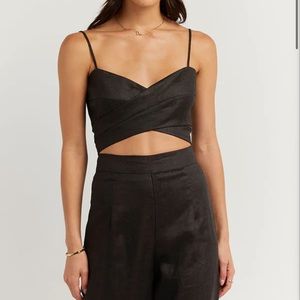 Dissh Zuma black linen wrap crop  top size US 4
